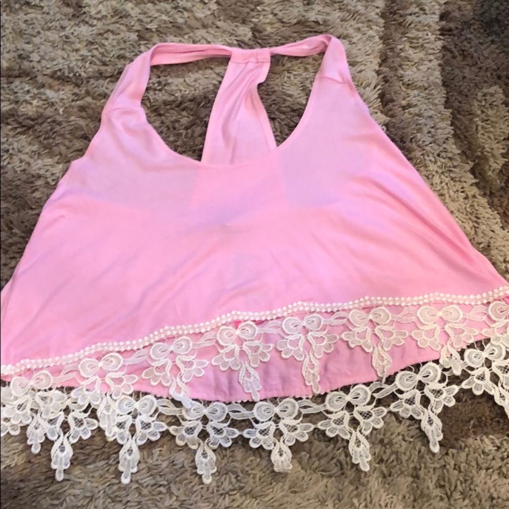 Pink and lace crop top tank